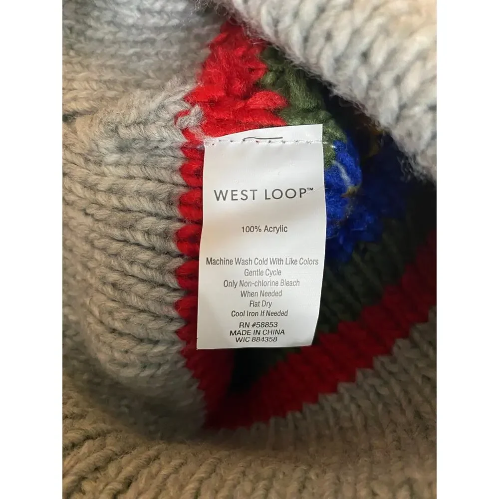 West Loop Kids Winter Hat Glove Set OS Gray Blue Red Mittens Pompom Beanie NEW